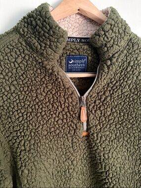Simply Southern Olive Green Sherpa Half-Zip Pullover